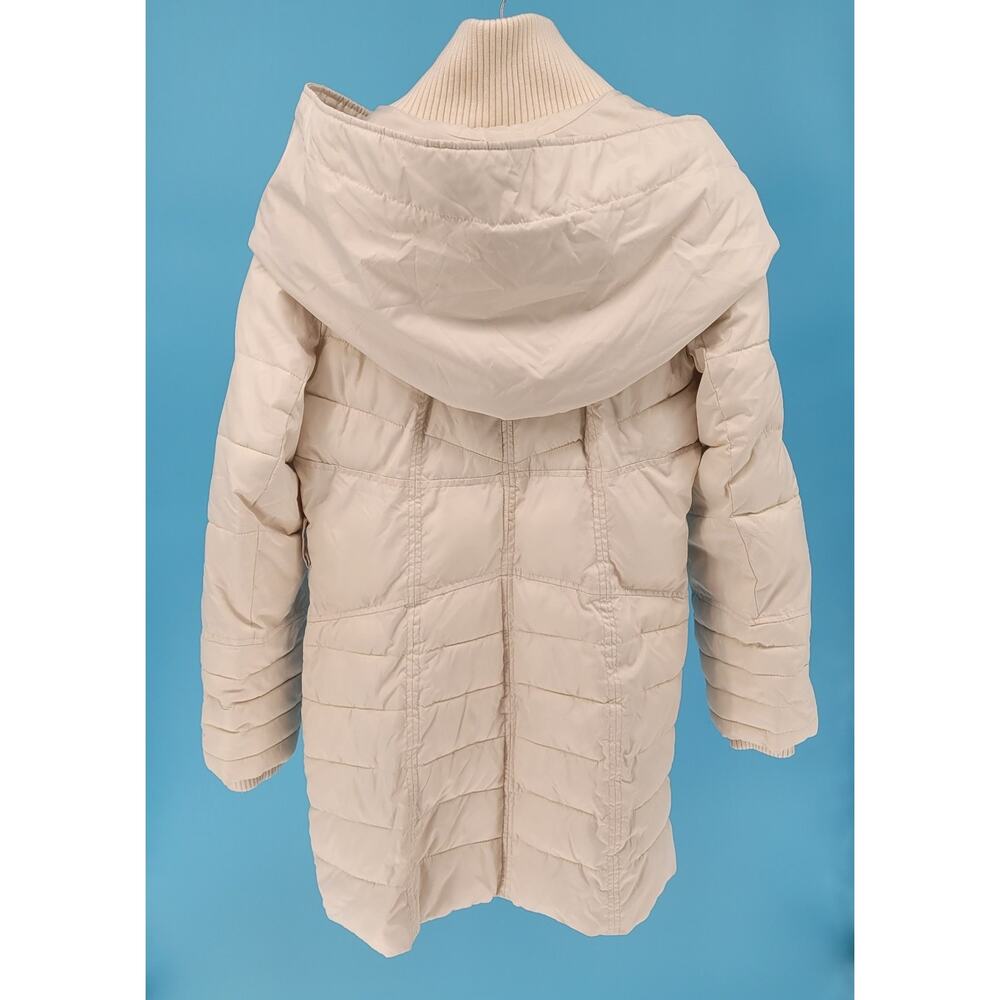 Kensie Outerwear Beige Long Puffer Coat W/ Oversized Hood Chic Size M No Belt - Picture 4 of 9
